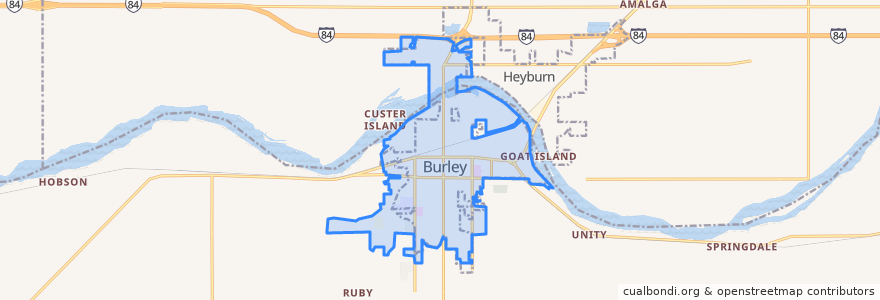 Mapa de ubicacion de Burley.