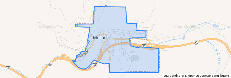 Mapa de ubicacion de Mullan.