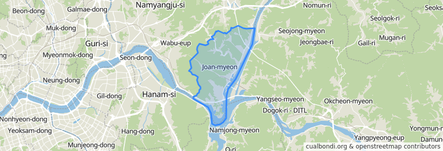 Mapa de ubicacion de 조안면.