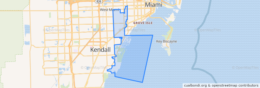 Mapa de ubicacion de Coral Gables.