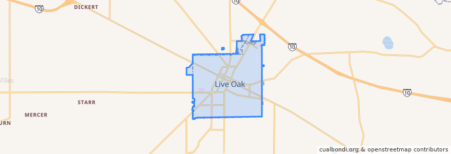 Mapa de ubicacion de Live Oak.