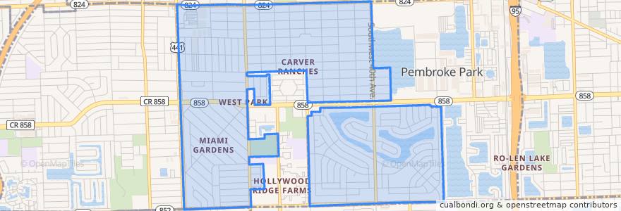 Mapa de ubicacion de West Park.