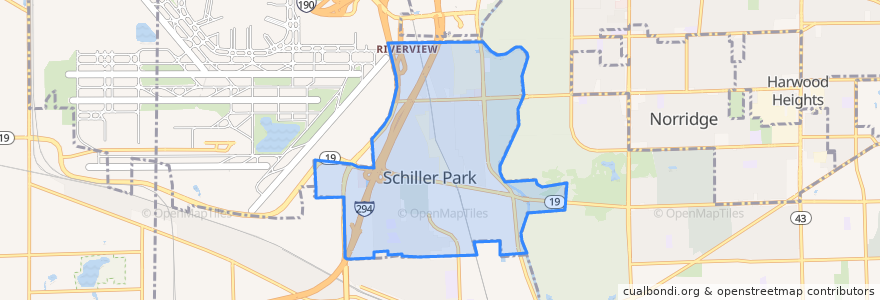 Mapa de ubicacion de Schiller Park.