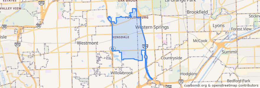 Mapa de ubicacion de Hinsdale.