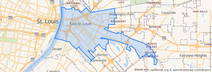 Mapa de ubicacion de East Saint Louis.