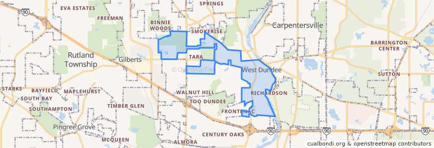 Mapa de ubicacion de West Dundee.