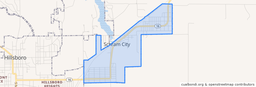 Mapa de ubicacion de Schram City.