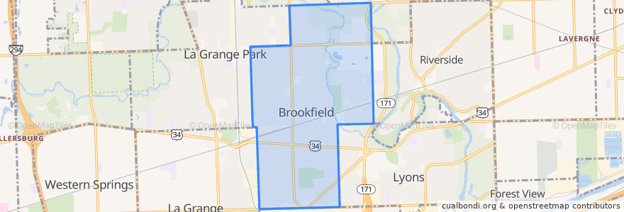 Mapa de ubicacion de Brookfield.