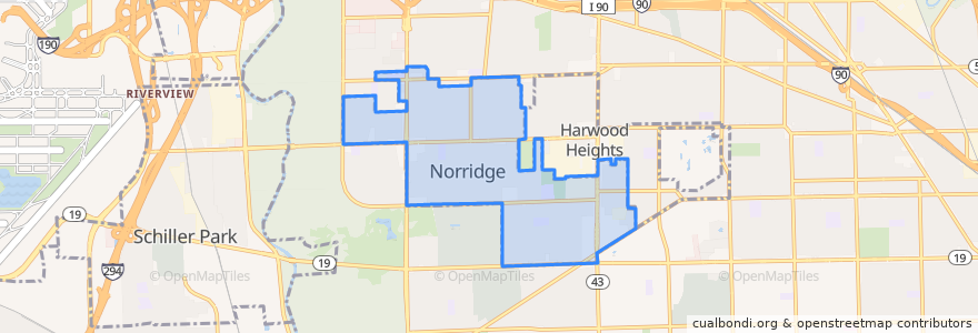 Mapa de ubicacion de Norridge.