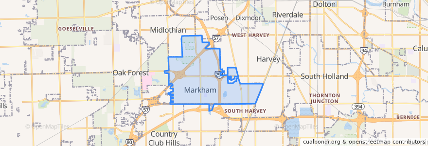 Mapa de ubicacion de Markham.