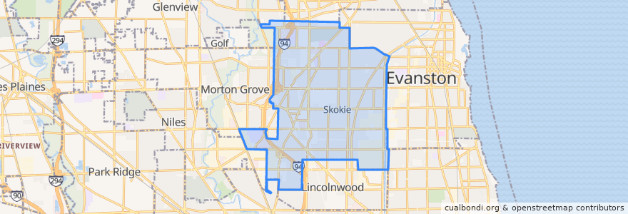 Mapa de ubicacion de Skokie.