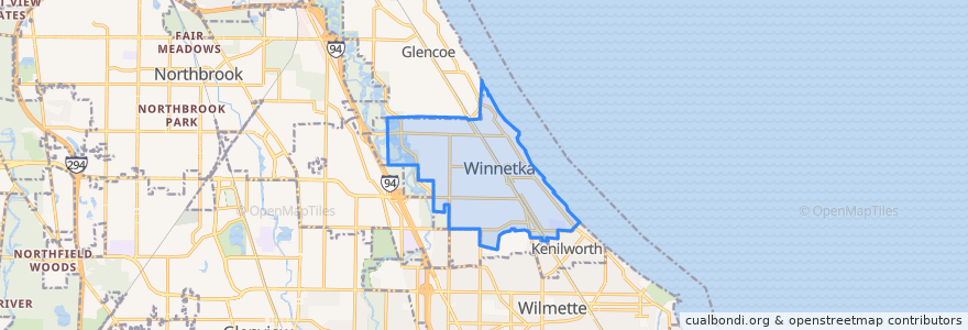 Mapa de ubicacion de Winnetka.