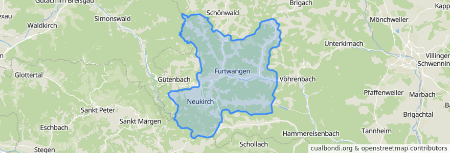 Mapa de ubicacion de Furtwangen im Schwarzwald.