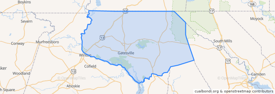 Mapa de ubicacion de Gates County.