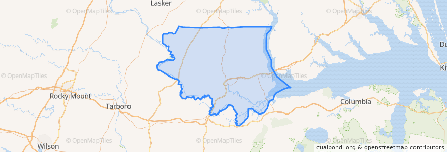 Mapa de ubicacion de Bertie County.