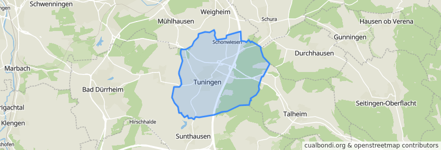 Mapa de ubicacion de Tuningen.