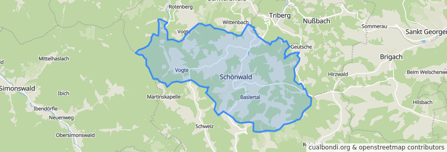 Mapa de ubicacion de Schönwald im Schwarzwald.