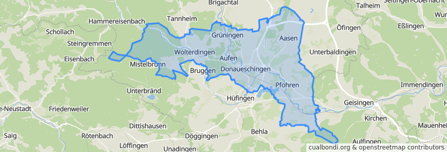 Mapa de ubicacion de Donaueschingen.