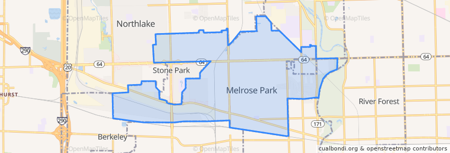 Mapa de ubicacion de Melrose Park.