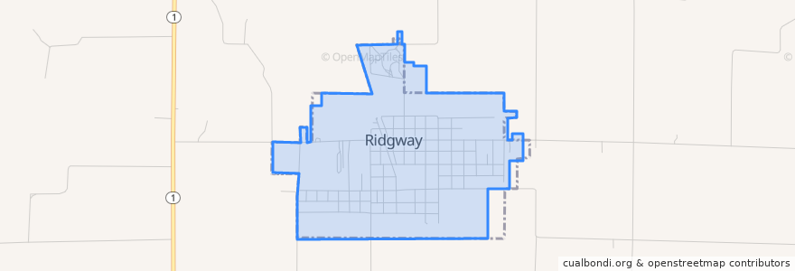 Mapa de ubicacion de Ridgway.