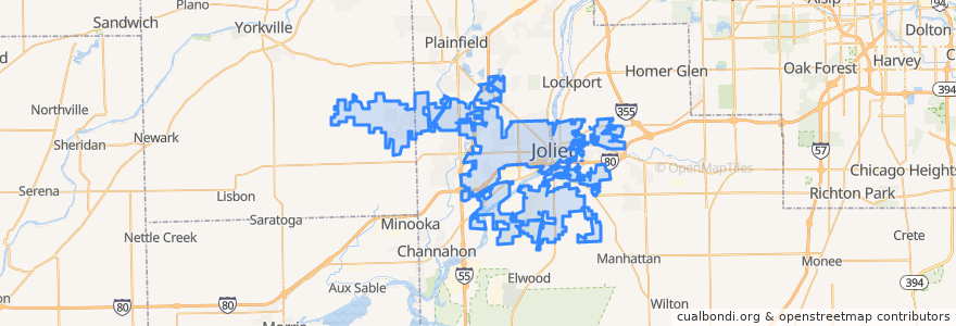 Mapa de ubicacion de Joliet.