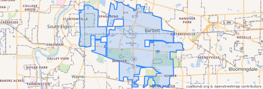 Mapa de ubicacion de Bartlett.