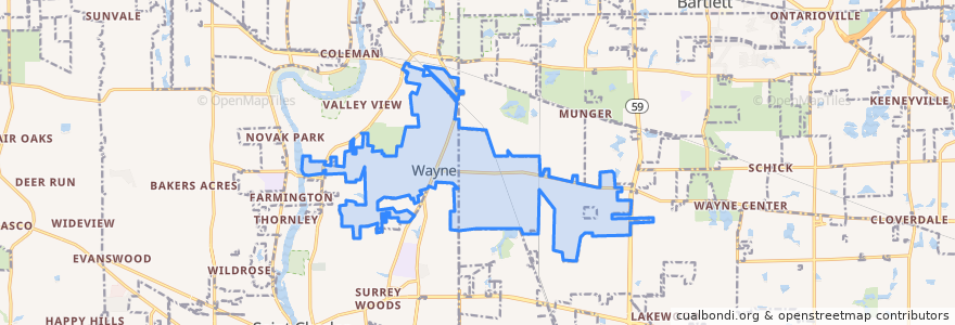 Mapa de ubicacion de Wayne.