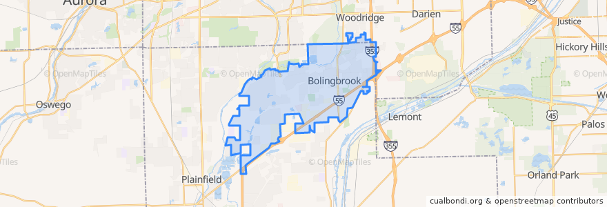 Mapa de ubicacion de Bolingbrook.