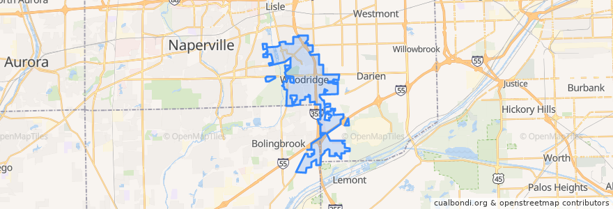 Mapa de ubicacion de Woodridge.