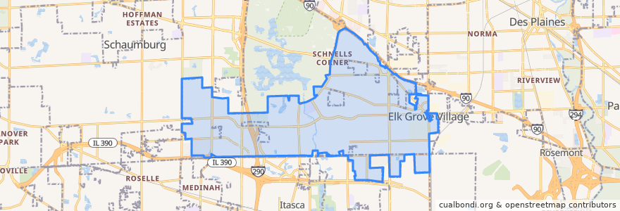 Mapa de ubicacion de Elk Grove Village.