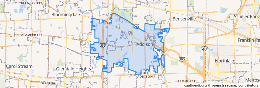 Mapa de ubicacion de Addison.