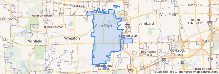 Mapa de ubicacion de Glen Ellyn.