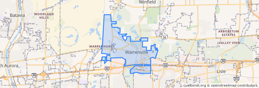 Mapa de ubicacion de Warrenville.