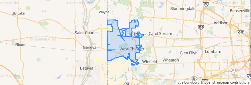 Mapa de ubicacion de West Chicago.