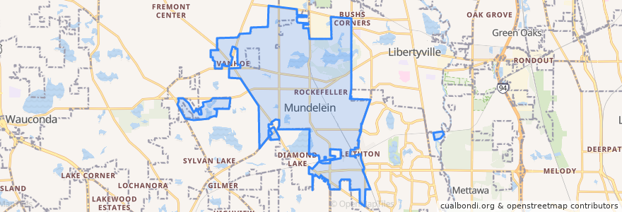 Mapa de ubicacion de Mundelein.