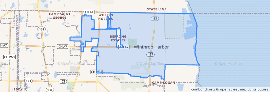 Mapa de ubicacion de Winthrop Harbor.