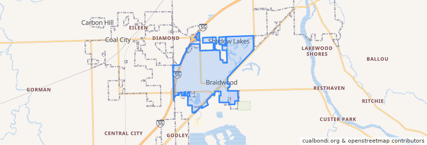 Mapa de ubicacion de Braidwood.