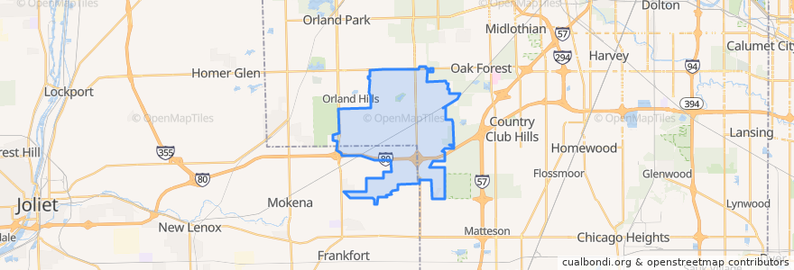 Mapa de ubicacion de Tinley Park.