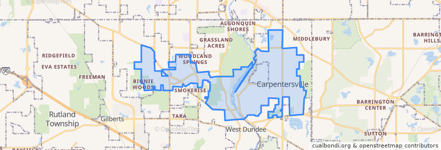 Mapa de ubicacion de Carpentersville.