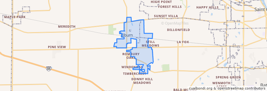 Mapa de ubicacion de Elburn.