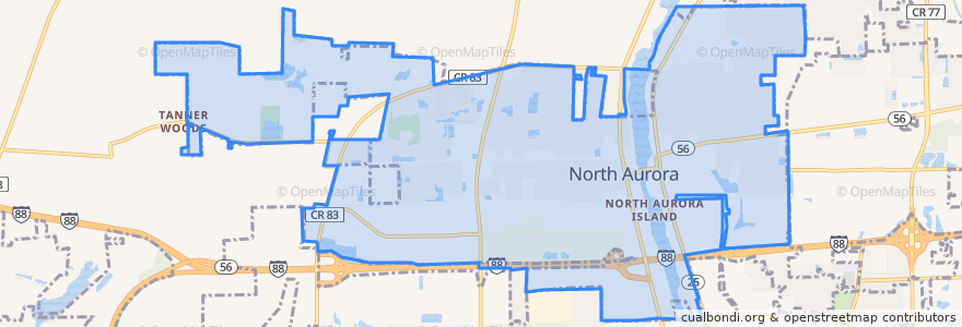 Mapa de ubicacion de North Aurora.