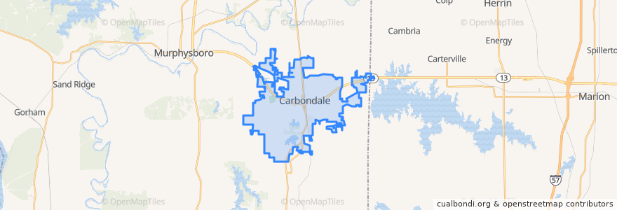 Mapa de ubicacion de Carbondale.