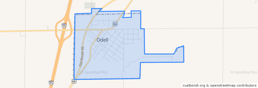 Mapa de ubicacion de Odell.