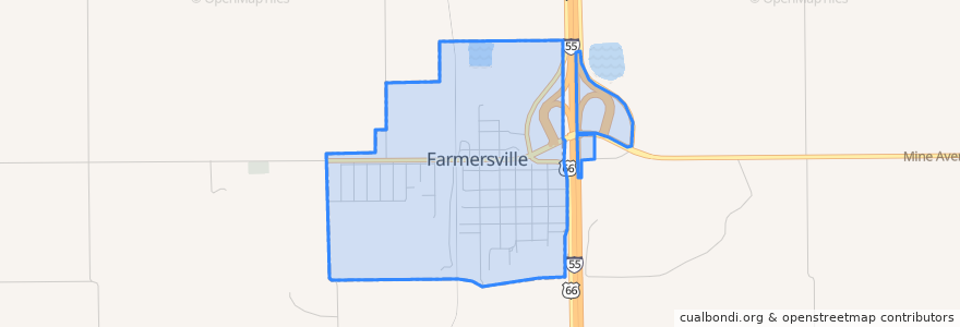 Mapa de ubicacion de Farmersville.