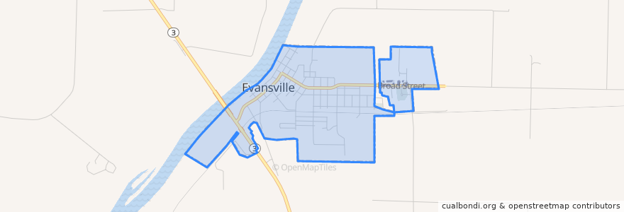 Mapa de ubicacion de Evansville.