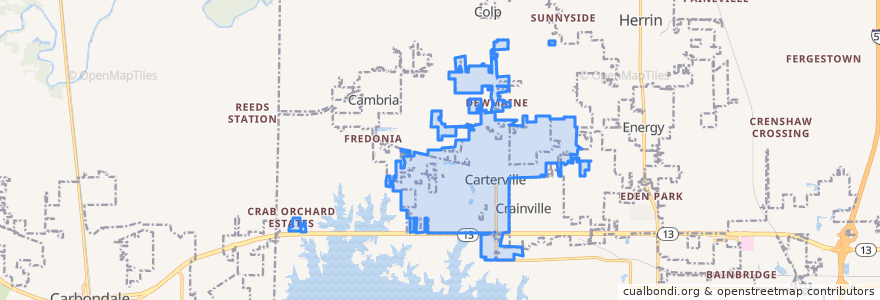 Mapa de ubicacion de Carterville.