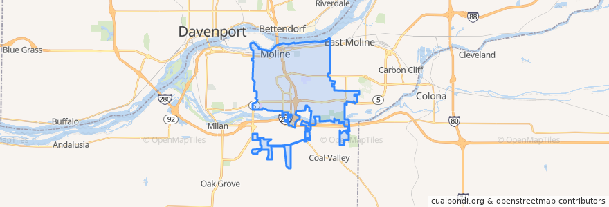 Mapa de ubicacion de Moline.