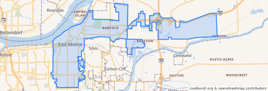 Mapa de ubicacion de East Moline.