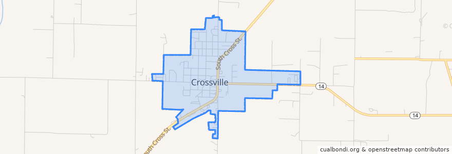 Mapa de ubicacion de Crossville.