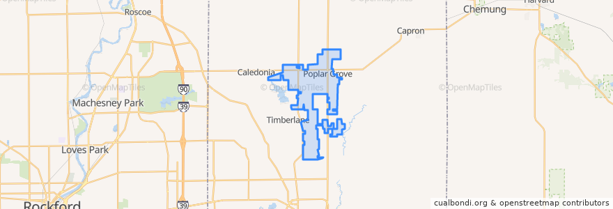 Mapa de ubicacion de Poplar Grove.